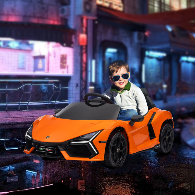 Lamborghini Revuelto Licensed 12V Ride-On Car with Remote Control, Butterfly Doors, Suspension - Orange