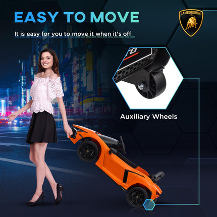 Lamborghini Revuelto Licensed 12V Ride-On Car with Remote Control, Butterfly Doors, Suspension - Orange