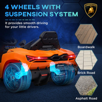 Lamborghini Revuelto Licensed 12V Ride-On Car with Remote Control, Butterfly Doors, Suspension - Orange