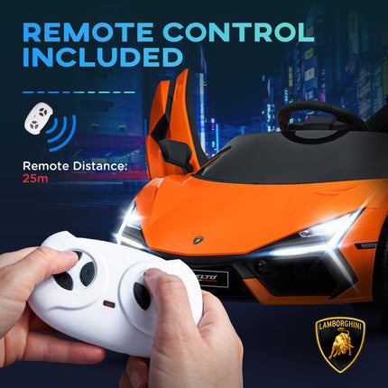 Lamborghini Revuelto Licensed 12V Ride-On Car with Remote Control, Butterfly Doors, Suspension - Orange