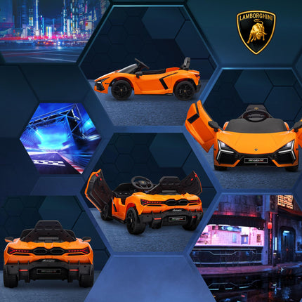 Lamborghini Revuelto Licensed 12V Ride-On Car with Remote Control, Butterfly Doors, Suspension - Orange