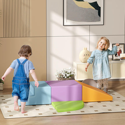 4-Piece Toddler Soft Play Set with Climb and Crawl Foam Stairs and Ramp - Orange