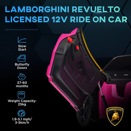 Lamborghini Revuelto Licensed 12V Ride-On Car with Remote Control & Butterfly Doors - Pink