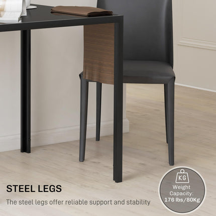 Modern Square Dining Table for 2-4 People, with Glass Top & Metal Legs, Black