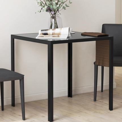 Modern Square Dining Table for 2-4 People, with Glass Top & Metal Legs, Black