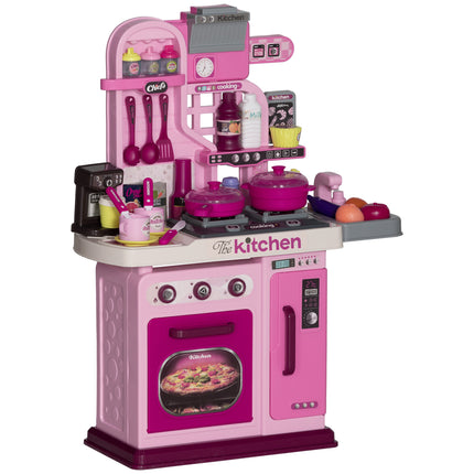Kids Kitchen Playset with 33 Accessories, Lights, Sounds & Storage for Ages 3-6 - Pink