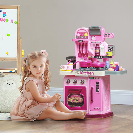 Kids Kitchen Playset with 33 Accessories, Lights, Sounds & Storage for Ages 3-6 - Pink