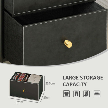 Faux Leather Chest of Three Drawers with Gold Accents - Black
