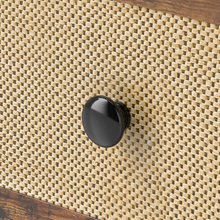 Bedside Table with 2 Rattan Drawers and Steel Legs for Bedroom & Living Room - Rustic Brown