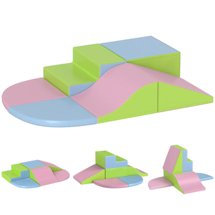 6 Piece Soft Play Equipment for Kids Climb and Crawl Set - Pink