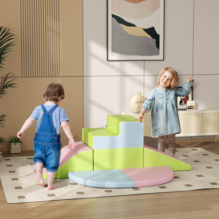 6 Piece Soft Play Equipment for Kids Climb and Crawl Set - Pink