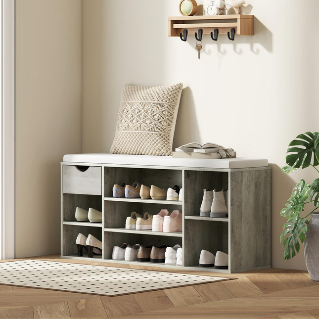 Shoe Storage Bench with Cushion - Grey