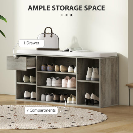 Shoe Storage Bench with Cushion - Grey