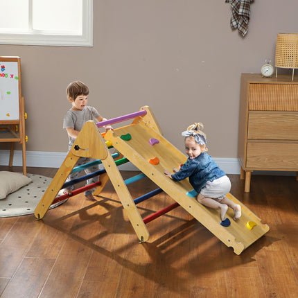 3-in-1 Toddler Wooden Pikler Climbing Frame with Ramp 18-48 Months - Multicolour