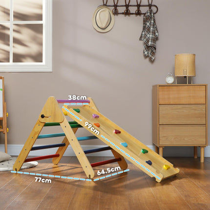 3-in-1 Toddler Wooden Pikler Climbing Frame with Ramp 18-48 Months - Multicolour