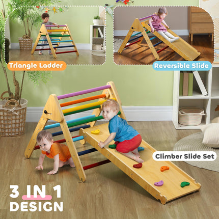 3-in-1 Toddler Wooden Pikler Climbing Frame with Ramp 18-48 Months - Multicolour