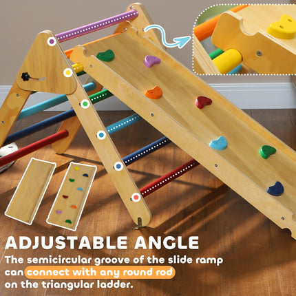 3-in-1 Toddler Wooden Pikler Climbing Frame with Ramp 18-48 Months - Multicolour