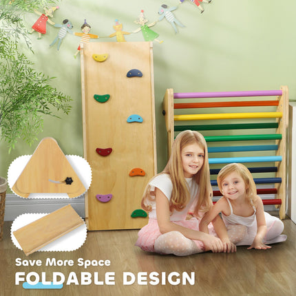 3-in-1 Toddler Wooden Pikler Climbing Frame with Ramp 18-48 Months - Multicolour