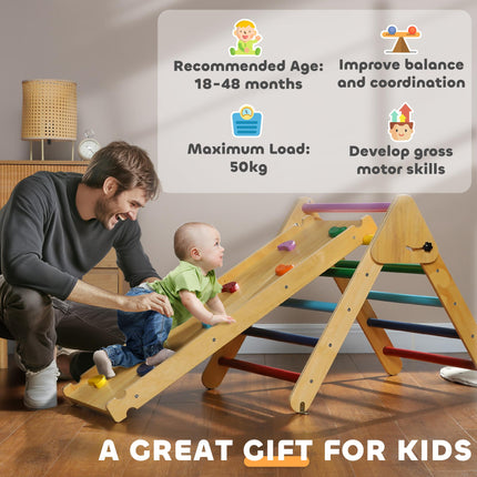 3-in-1 Toddler Wooden Pikler Climbing Frame with Ramp 18-48 Months - Multicolour
