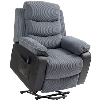Overstuffed Corduroy Electric Lift Recliner Chair with USB Port - Dark Grey