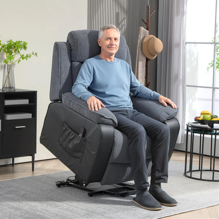 Overstuffed Corduroy Electric Lift Recliner Chair with USB Port - Dark Grey