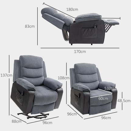Overstuffed Corduroy Electric Lift Recliner Chair with USB Port - Dark Grey