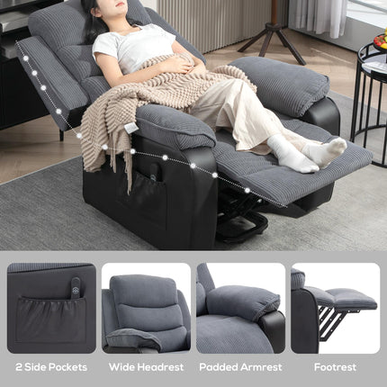 Overstuffed Corduroy Electric Lift Recliner Chair with USB Port - Dark Grey