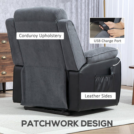 Overstuffed Corduroy Electric Lift Recliner Chair with USB Port - Dark Grey