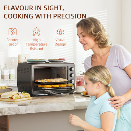 36L Electric Toaster Oven with 2 Hot Plates, Grill, Roast, Bake, Timer, Adjustable Temperature - Black