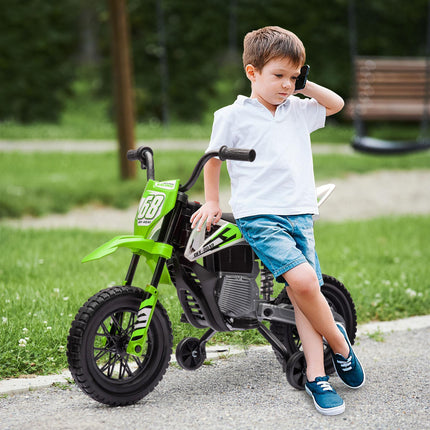 12V Kids Electric Ride-On Motorbike with Training Wheels and Twist Grip Throttle - Green