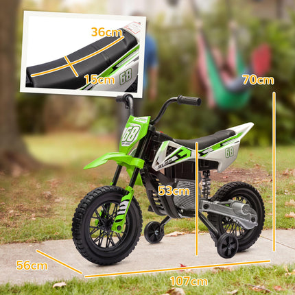 12V Kids Electric Ride-On Motorbike with Training Wheels and Twist Grip Throttle - Green