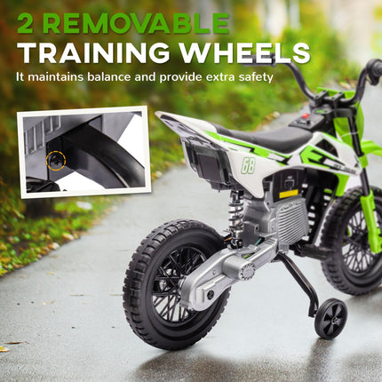 12V Kids Electric Ride-On Motorbike with Training Wheels and Twist Grip Throttle - Green