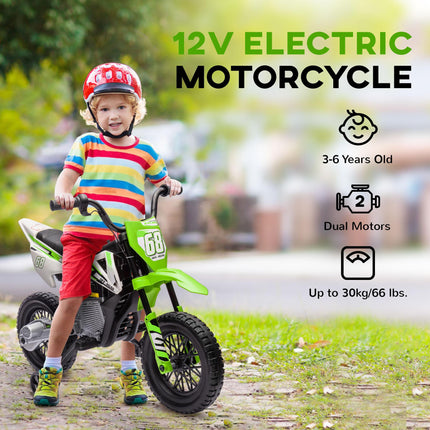 12V Kids Electric Ride-On Motorbike with Training Wheels and Twist Grip Throttle - Green