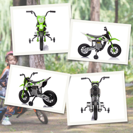 12V Kids Electric Ride-On Motorbike with Training Wheels and Twist Grip Throttle - Green