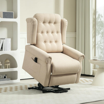 Electric Riser Recliner Chair with USB Ports and Wingback Design - Beige