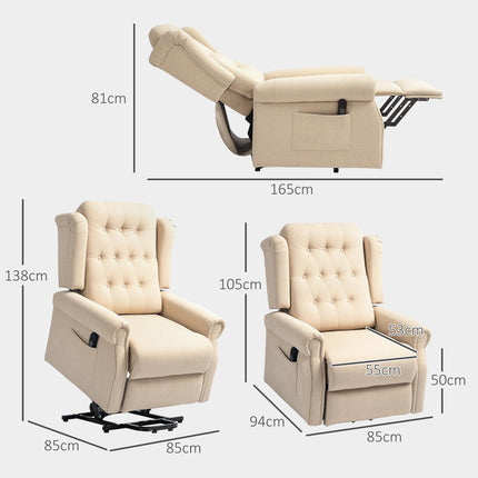 Electric Riser Recliner Chair with USB Ports and Wingback Design - Beige