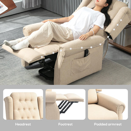 Electric Riser Recliner Chair with USB Ports and Wingback Design - Beige