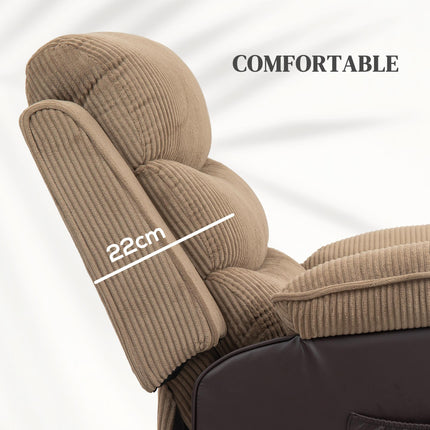 Electric Riser Recliner Chair with USB Port and Patchwork Corduroy Upholstery - Brown