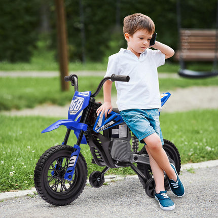 12V Kids Electric Ride-On Motorbike with Training Wheels and Twist Grip Throttle - Blue