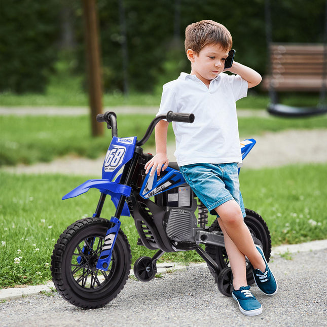 12V Kids Electric Ride-On Motorbike with Training Wheels and Twist Grip Throttle - Blue
