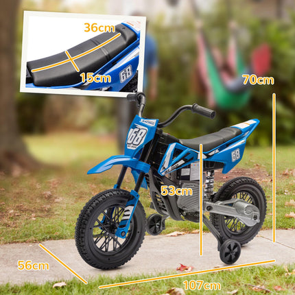 12V Kids Electric Ride-On Motorbike with Training Wheels and Twist Grip Throttle - Blue