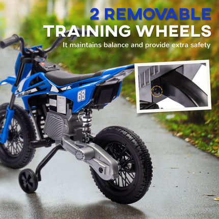 12V Kids Electric Ride-On Motorbike with Training Wheels and Twist Grip Throttle - Blue