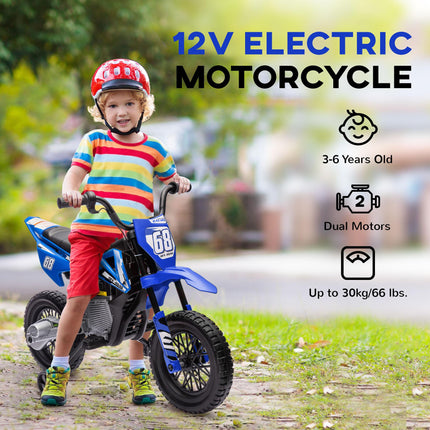 12V Kids Electric Ride-On Motorbike with Training Wheels and Twist Grip Throttle - Blue