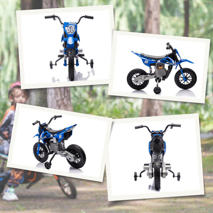 12V Kids Electric Ride-On Motorbike with Training Wheels and Twist Grip Throttle - Blue