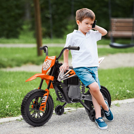 12V Kids Electric Ride-On Motorbike with Training Wheels and Twist Grip Throttle - Orange
