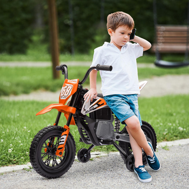 12V Kids Electric Ride-On Motorbike with Training Wheels and Twist Grip Throttle - Orange