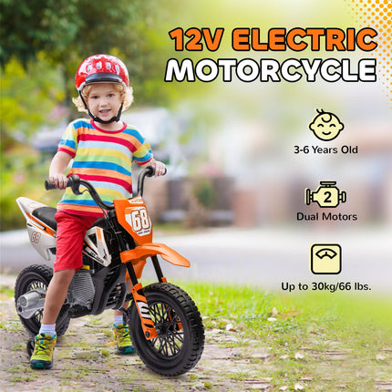 12V Kids Electric Ride-On Motorbike with Training Wheels and Twist Grip Throttle - Orange