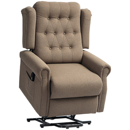 Electric Riser Recliner Chair with USB Ports and Wingback Design - Dark Brown Linen Look