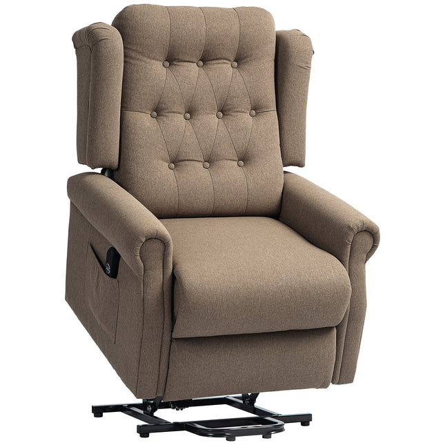 Electric Riser Recliner Chair with USB Ports and Wingback Design - Dark Brown Linen Look