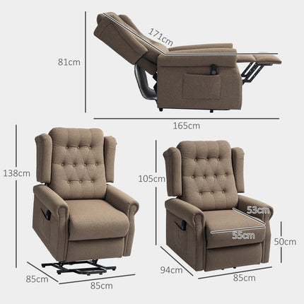 Electric Riser Recliner Chair with USB Ports and Wingback Design - Dark Brown Linen Look